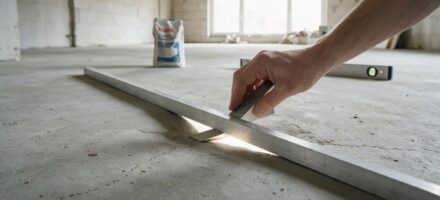 Rei van twee meter op een betonvloer met daglicht zichtbaar in de holte eronder